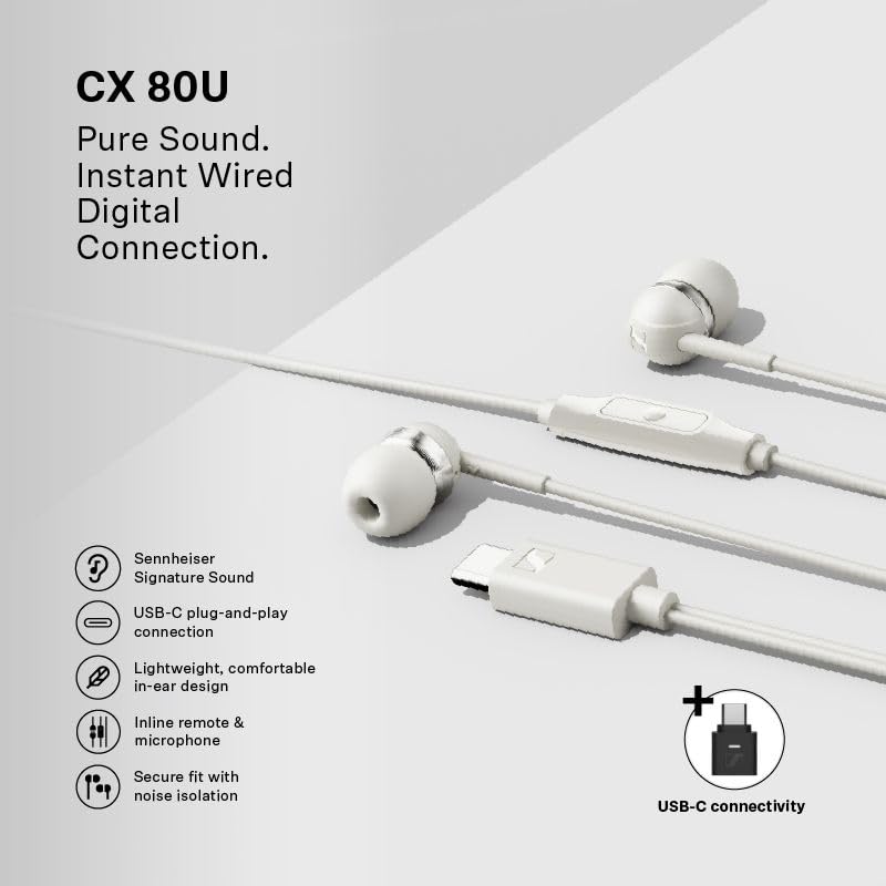 Sennheiser CX 80U in-Ear Headphones, USB C Connection, White - color: White