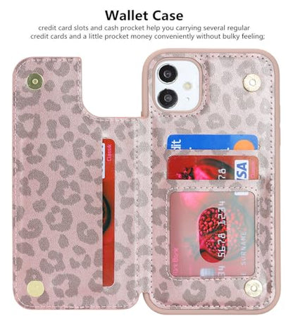 iCoverCase Compatible with iPhone 11 Case with Card Holder, Wallet Phone Case for Women Men RFID Blocking PU Leather Protective Case 6.1 Inch (Rose Gold Leopard) - color: Rose Gold Leopard