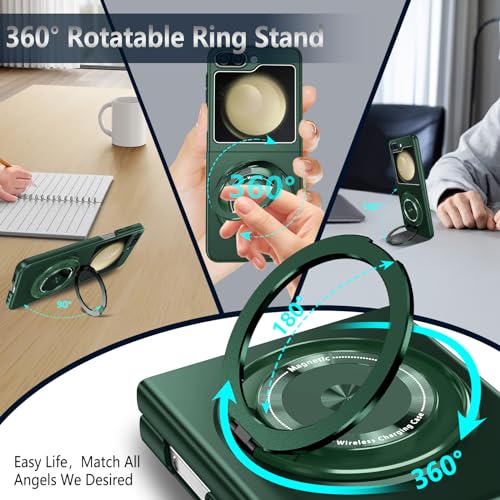 Magnetic Case for Samsung Galaxy Z Flip 5, [Compatible with MagSafe] Military Grade Shockproof Slim fit Samsung Z Flip 5 Phone Case with Magnetic Ring Kickstand, Green… - color: Green, size: Samsung Galaxy Z Flip 5