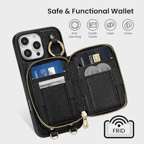 ORNARTO Magnetic Detachable Wallet Case for iPhone 16 Pro Max, Black | Compatible with MagSafe, Crossbody Wallet Case with Card Holder Wrist Strap, RFID Blocking PU Leather Wallet Phone Cover 6.9” - color: Black