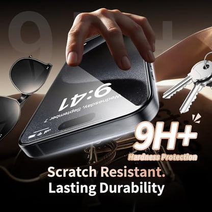 2 Pack for iPhone 15 Pro Screen Protector, 9H+ Hardness Tempered Glass Full Edge Coverage, Military-Grade Shatter Protection, HD Clear & Sensitive Touch, Easy Installation - size: for iPhone 15 Pro