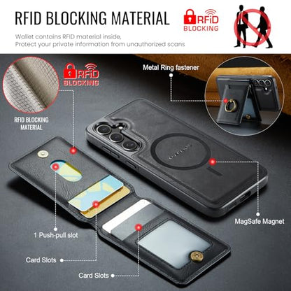 for Samsung Galaxy S26 Plus 2 in 1 Detachable Card Bag Wallet Case Durable Leather Wallets Magnetic Card Holder 4 Card Slots Ring Stand RFID Blocking Black - color: Black, size: Samsung Galaxy S26 Plus