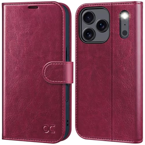 OCASE Compatible with iPhone 17 Pro Wallet Case, PU Leather Flip Folio Case with Card Holders RFID Blocking Kickstand [Shockproof TPU Inner Shell] Phone Cover 6.3 Inch 2025, Burgundy - color: Burgundy