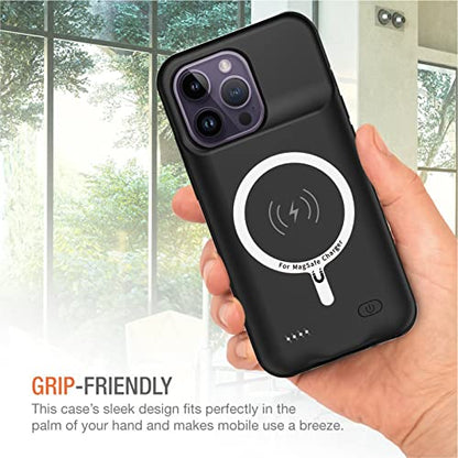 Wireless Charging Case for iPhone 14 Pro Max, 12000mAh High Capacity Portable Rechargeable Battery Case Qi Wireless Charging with iPhone 14 Pro Max (6.7 inch) Extended Battery Charger Cover (Black) - size: iPhone 14 Pro Max
