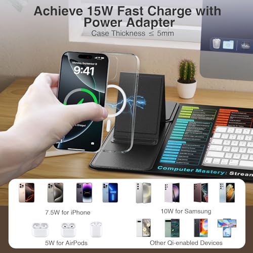 Wireless Charging Mouse Pad with Foldable Phone Holder, 31.5"x15.8" in - color: Black Excel-Phone Holder-31.5"x15.8"