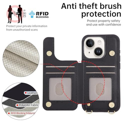 for iPhone 11 Wallet Case with Card Holder Slots and Strap, RFID Blocking Magnetic Flip Folio Cover, Crossbody Purse Protection Case with Kickstand,Black Diamond - color: Black Diamond, size: iPhone 11(6.1")