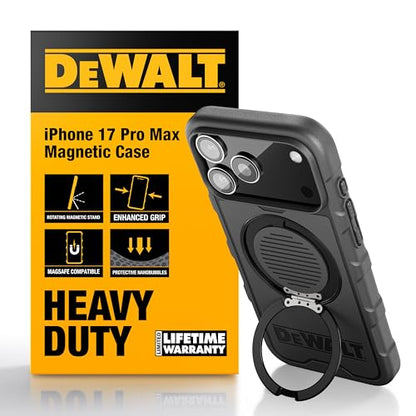 DEWALT Compatible iPhone 17 Pro Max Magnetic Case with Stand, Rugged Shockproof Cover w/ 360° Rotatable Ring Holder, Compatible with MagSafe iPhone 17 Pro Max Case Kickstand, Heavy-Duty Protective - size: iPhone 17 Pro Max
