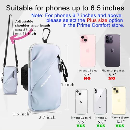 Prime Comfort Cell Phone Carrier - Arm Band, Cross Body Bag, Holster for Men Women - Cell Phone Holder for Running Walking - Light Blue - color: Light Blue