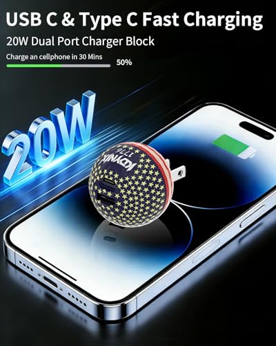 USB C Charger Block, Dual Port 20W Fast Charging Wall Charger Creative Ball Power Adapter for iPhone 17/17 Air/17 Pro/17 Pro Max/16/16 Pro/16 Pro Max/16 Plus/15/14/13/12, Galaxy, iPad, Airpods, More - color: Flag