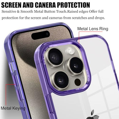CcacHe Designed for iPhone 15 Pro Case,[Anti-Yellowing] [Military-Grade Protection] Anti-Scratch Transparent Back Slim Shockproof Phone Cover 6.1 Inch (Purple) - color: Purple