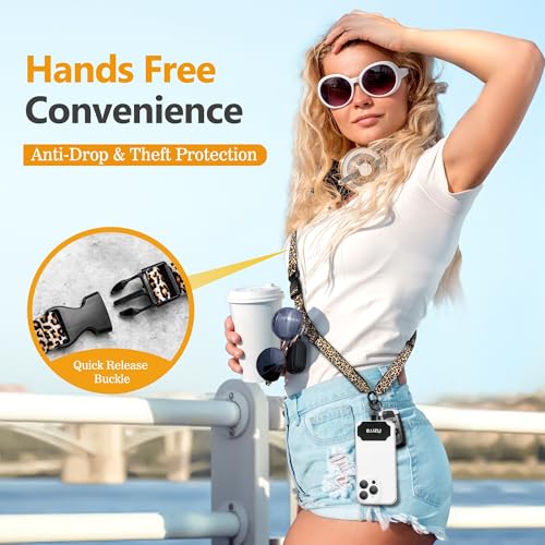 Azrra Phone Lanyard Crossbody, Phone Strap Crossbody with 2 Tether Tabs - color: Leopard Pattern