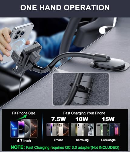 MOKPR Wireless Car Charger Adjustable Gooseneck Dashboard with QC 3.0 - style: Dash with QC 3.0