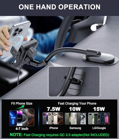 MOKPR Wireless Car Charger Adjustable Gooseneck Dashboard with QC 3.0 - style: Dash with QC 3.0