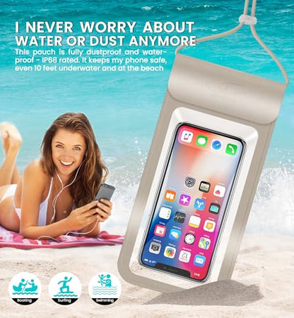 HiRui Universal Waterproof Phone Pouch with Touch Screen, IP68 Waterproof Phone Case Dry Bag for Beach, Compatible with iPhone 16/15/14/13/12/XR/SE, Samsung Galaxy, Fits up to 6.1" (Gold, Large) - color: Gold, size: Large