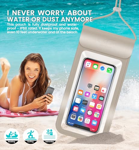 HiRui Universal Waterproof Phone Pouch with Touch Screen, IP68 Waterproof Phone Case Dry Bag for Beach, Compatible with iPhone 17/16/Pro/Plus/Max/15, Galaxy S24+/25+, Fits up to 6.9", Gold, X-Large - color: Gold, size: X-Large