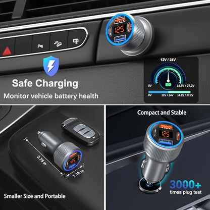 USB C Car Charger, 65W 4-Port 12V USB Car Power Cigarette Lighter Adapter - color: Gray, size: 2-Pack