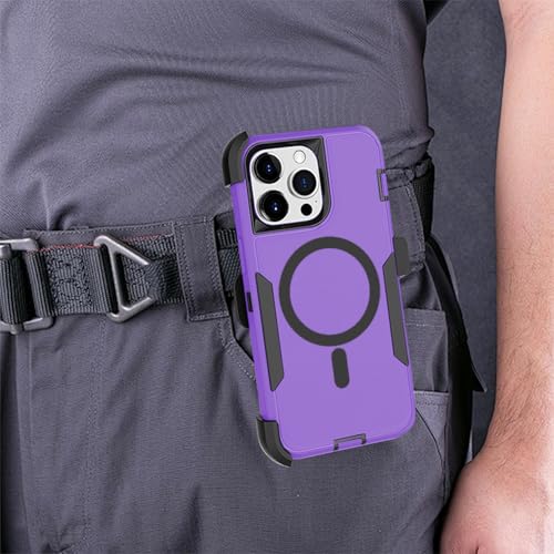 Designed for iPhone 11 Pro Max Case,Purple | Compatible with MagSafe,Double protection,Tough Durable,Detachable back clip,Dustproof,No Fading,No Yellowing,Non-Slip - color: Purple, size: iPhone 11 Pro Max 6.5"