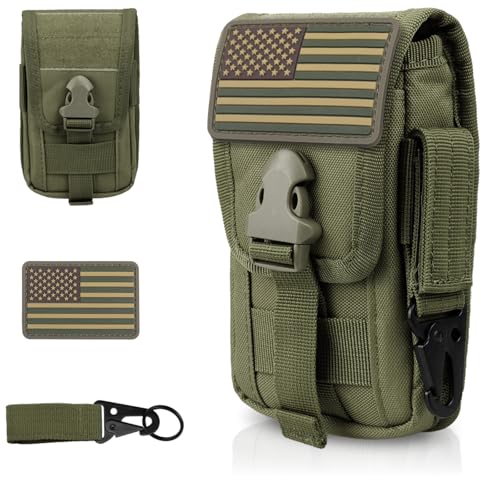 WYNEX Tactical Phone Pouch Molle, Phone Blet Holder Fit 4.0-6.7" Screen | Cellphone Holster with 2 compartmen & Card Organizer, Include Tactical Gear Clip, 1000D Nylon - color: Army Green