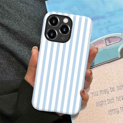 Compatible with iPhone 11 Pro Max Case,Glossy 2-in-1 Sleek All-Inclusive Dual-Layer Material Soft TPU + PC Back for Blue Stripes Geometric Pastel Summer Beach - color: Blue Stripes Geometric Pastel Summer Beach-Glossy, size: iPhone 11 Pro Max