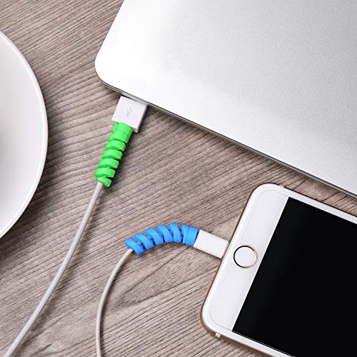 Jetec 12 Pcs Charging Cable Protector Silicone Spiral Charger Cable Saver - color: Gray, Black, Blue, Green