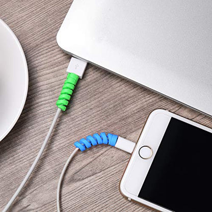 Jetec 12 Pcs Charging Cable Protector Silicone Spiral Charger Cable Saver - color: Gray, Black, Blue, Green