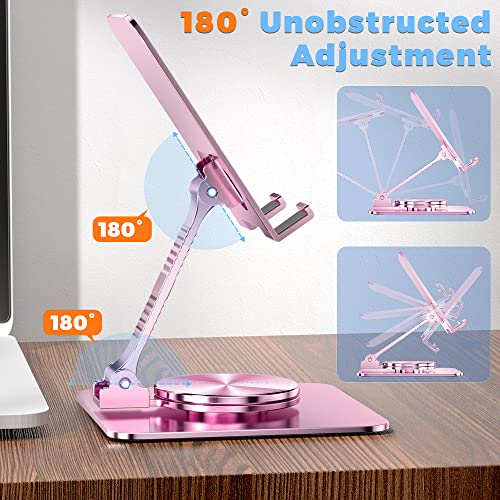 360 Rotatable Foldable Phone Stand for Desk,Fully Adjustable Desktop Phone Holder Cradle Dock Compatible with iPhone 17 16 15 14 13 12 11 Pro Max,Tablets,All Phones(Pink) - color: pink