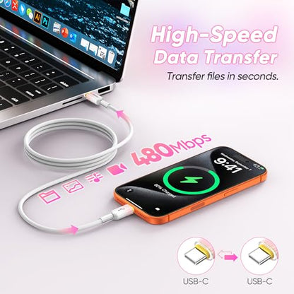 15FT USB C Cable, 60W Fast Charging, 480Mbps Data - color: Pink Gradient, size: 15FT