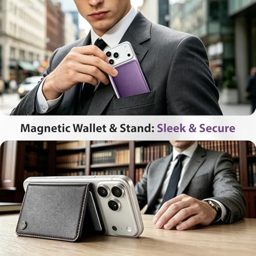 Magnetic Wallet for iPhone, Detachable Magnetic Card Holder Compatible with MagSafe, RFID Blocking Magnetic Phone Wallet with Kickstand for iPhone 17/16/15/14/13/12 Series, Purple - color: Purple