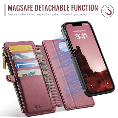 for iPhone 17E - Phone Case Wallet Magnetic Detachable, Burgundy - color: Burgundy, size: iPhone 17e