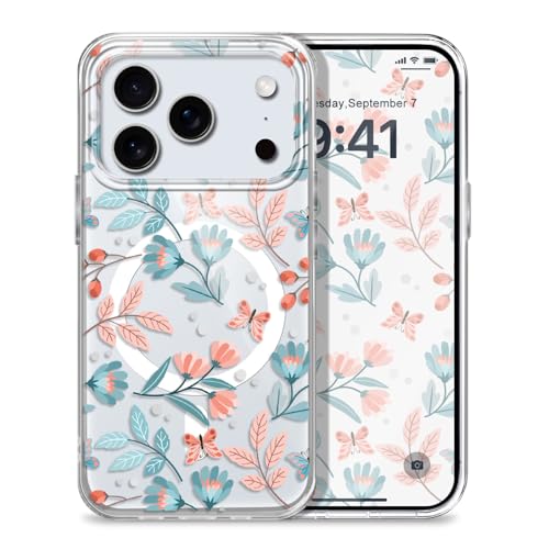 for iPhone 17 Pro Case, Ultra Thin Magnetic Hard Clear Compatible with MagSafe for iPhone 17 Pro Phone Cover 6.3 inch, Leaf Flower - color: Leaf Flower, size: for iPhone 17 Pro