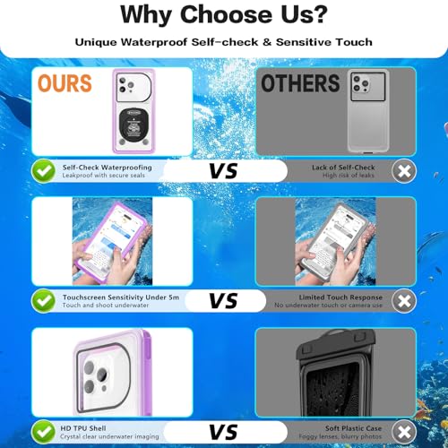 Waterproof Phone Case, Underwater Phone Cases for Snorkeling, IPX8 Diving Case, 360 Full Body Protection for iPhone 16 Pro Max/15/14/Galaxy S24, Up to 6.9 Inch, Beach Cruise Essentials (Purple) - color: Purple