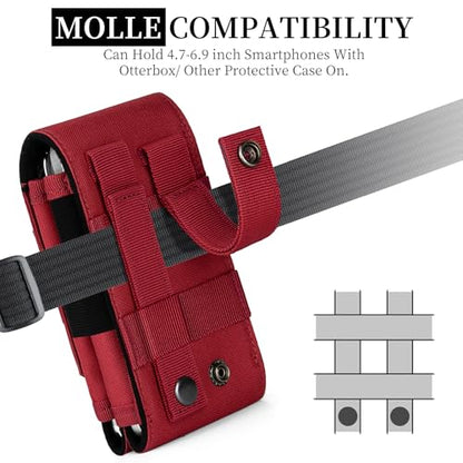 Dual Tactical Phone Pouch Molle Phone Holster Double Capacity Holder Universal Utility EDC Pouch for iPhone 17 Pro Max/17 Pro/16 Pro Max/16 Pro/15 Pro Max/15 - color: Red