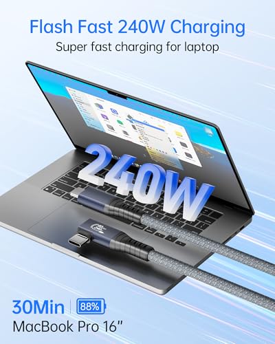 USB C Monitor Display Cable 6.6ft, 240W USB4 / Thunderbolt 4 Cable, 8K@60Hz 4K@144Hz HDR Video, 40Gbps Data & PD 3.1 Charging for MacBook M1/M2, Mac mini, SSD, Dock - size: 6.6 FT
