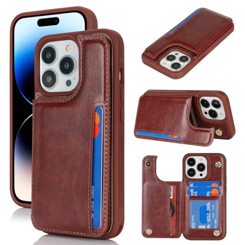 iCoverCase Compatible with iPhone 14 Pro Case with Card Holder, Wallet Case for Women Men RFID Blocking PU Leather Protective Phone Case 6.1 Inch (Dark Brown) - color: Dark Brown
