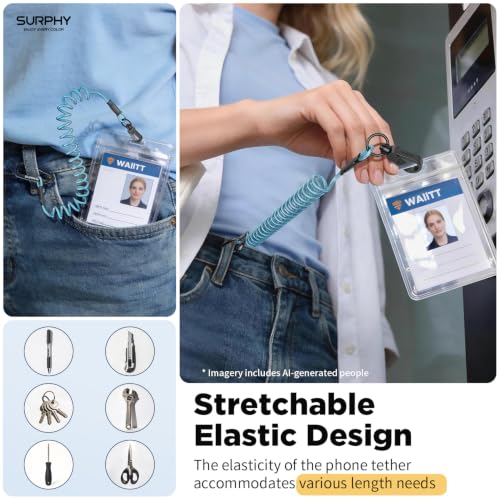 SURPHY Anti Theft Phone Strap, Phone Lanyard, Sturdy Steel Wire Keychain - color: P2- Light Blue & Black