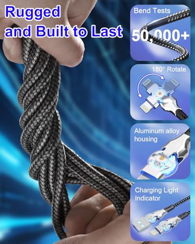 90 Degree Lightning Cable with 180°Rotating Head, 6Ft Fast Charge Right Angle Lightning Cable Compatible with iPhone14/13/12/11/X/8/7/6/5/SE/Pod/Pad Mfi Certified Rotating Charging Cable for iPhone