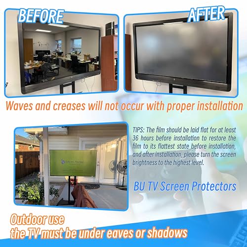 Anti-Glare Film for TV 55 Inch Anti-Blue Light Film Anti Glare TV Screen Protector Indoor Outdoor TV Glare Screen Frosted Film Anti-Reflection Rate Up To 90%