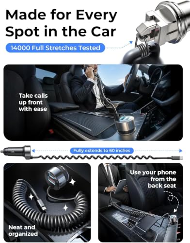 LISEN 90W for iPhone 18 17 16 Pro Max Car Charger USB C Fast Charge - color: Black - 60 inch