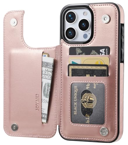 Wallet Case Compatible with iPhone 15 Pro Max(6.7"),Slim Protective case with Card Holder with 1 Screen Protective Glass,Premium PU Leather Kickstand Card Slots Case-Rose Gold - color: Rose Gold