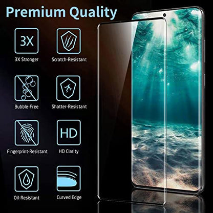 3 Pack Galaxy S21 Ultra Screen Protector, HD Clear Tempered Glass, Fingerprint Unlock, 3D Curved, Scratch Resistant, No Bubble for Samsung Galaxy S21 Ultra 5G Glass Screen Protector