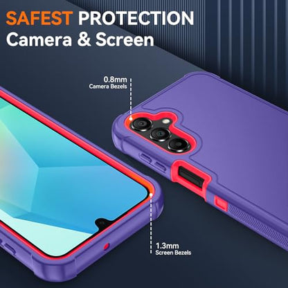 for Samsung Galaxy A16 5G Case : 3-Layer Shockproof Phone Cover with HD Screen Protector,Hybrid Protective Military-Grade Drop Protection for Galaxy A16 5G Phone Case(Violet/Pink) - color: Violet/Pink