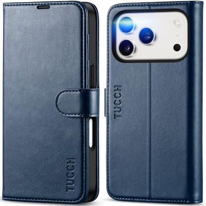 TUCCH Case Wallet for iPhone 17 Pro (6.3"), RFID Blocking Folio, Dark Blue | 4 Card Holders, Kickstand, PU Leather, Magnetic Closure, Shockproof TPU Shell, Protective Flip Cover - color: Dark Blue