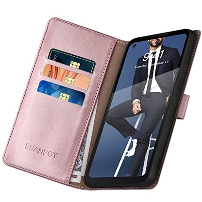 SUANPOT for Motorola（Moto G Power 2022） Wallet case 【RFID Blocking】 Credit Card Holder, Flip Folio Book PU Leather Phone case Shockproof Cover for Women Men Power2022 Rose Gold - color: Rose Gold