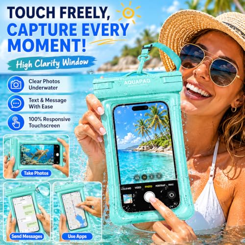 IPX8 Waterproof Phone Pouch 2 Pack-Up to 8.0"，Adjustable Neck Lanyard Floating Waterproof Phone Case for iPhone,Phone Dry Bags for Vacation Beach Pool Travel Essentials Green