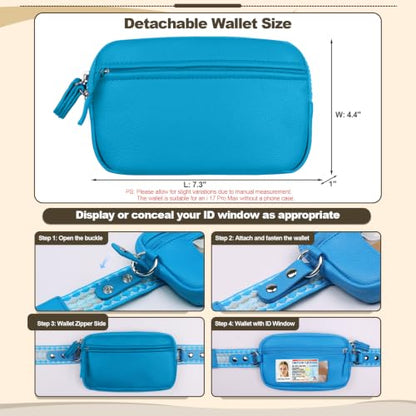 YFWE Clip and Go Phone Strap with Crossbody Wallet, Adjustable Phone Lanyard with Detachable RFID Wristlet Wallet, Anti-Theft Leather Purse with ID Window for Travel Essentials (Blue) - color: Blue