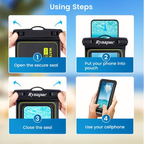 Floating Waterproof Phone Pouch with Lanyard, Universal Case Fits Up to 6.8 Inch Phones, IPX8, for Swimming, Boating, Kayakin, Black