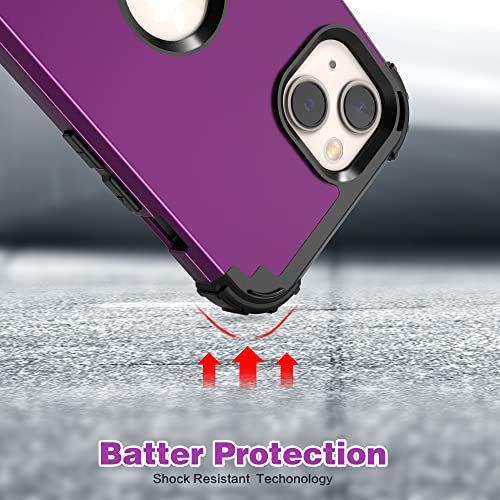 IDweel for iPhone 15 Case with Screen Protector,Luxury 3 in 1 Shockproof Slim Fit Hybrid Heavy Duty Protection Glitter Hard PC Cover Soft Silicone Bumper Full Body Case,Dark Purple - color: Dark Purple