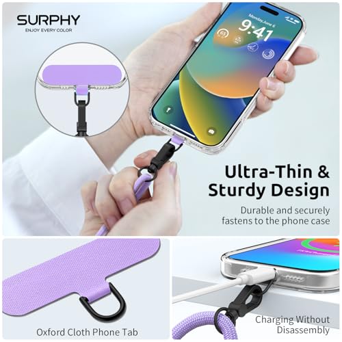 SURPHY Phone Lanyard Crossbody, Phone Strap Crossbody with 2 Tether Tabs - color: Purple