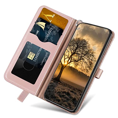 Wallet Case for Google Pixel 6A with Card Holder/Slot,PU Leather Folio Flip Shell [Kickstand][Magnetic Closure][Wrist Strap] Shockproof Cover Fit Google Pixel 6A, Rose Gold - color: Rose gold, size: Google Pixel 6A