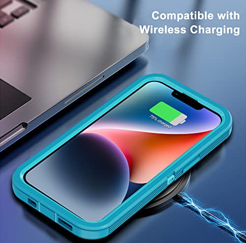 for iPhone 14 Pro Case with 2 Screen Protector, Heavy Duty Drop Protection Shockproof Full Body 3-Layer Military Rugged Durable Protective Cover for Apple iPhone 14 Pro 6.1" (Lake/Sky Blue) - color: Lake/Sky Blue